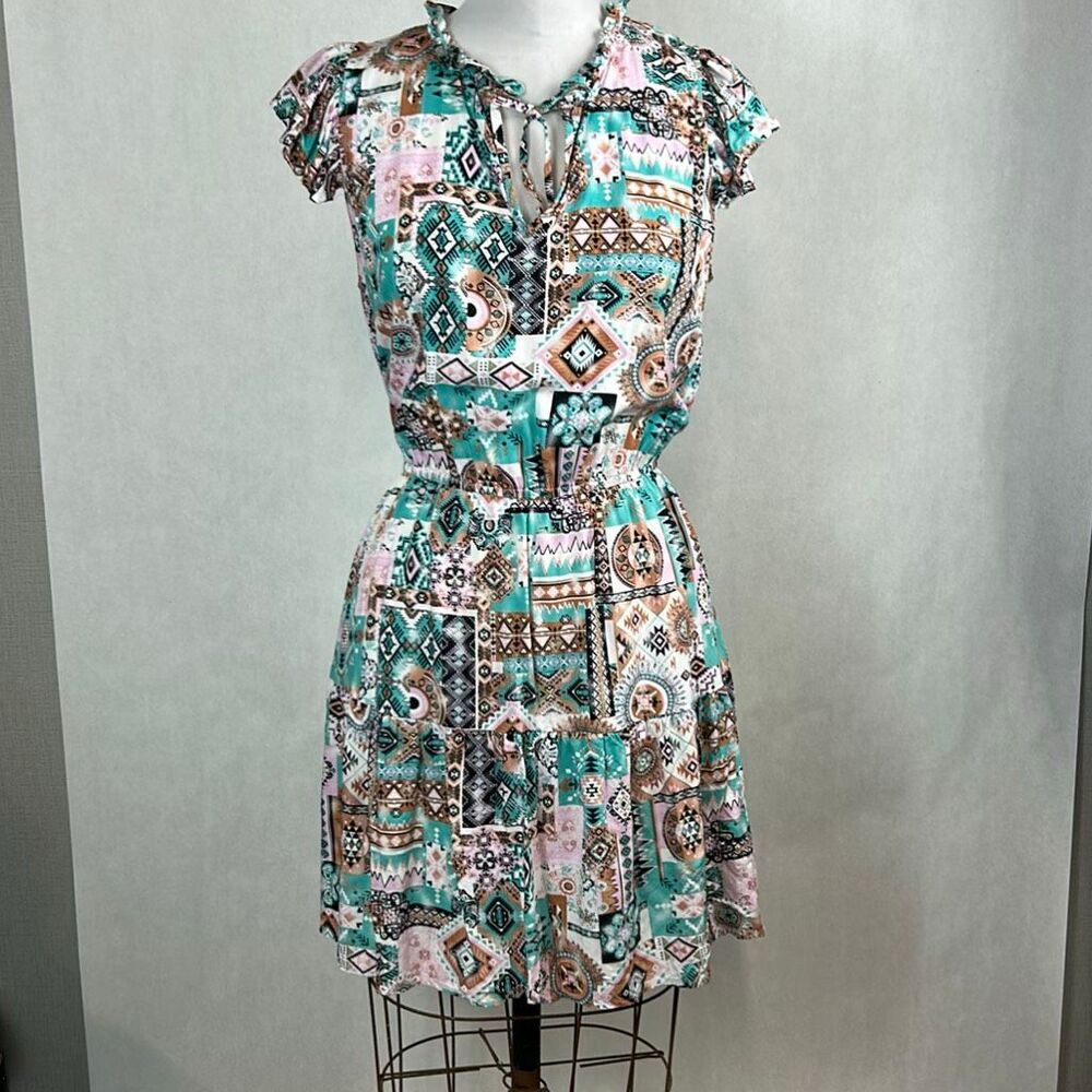 Wrangler Mint Green Multi-Pattern Short Sleeve Mini Dress